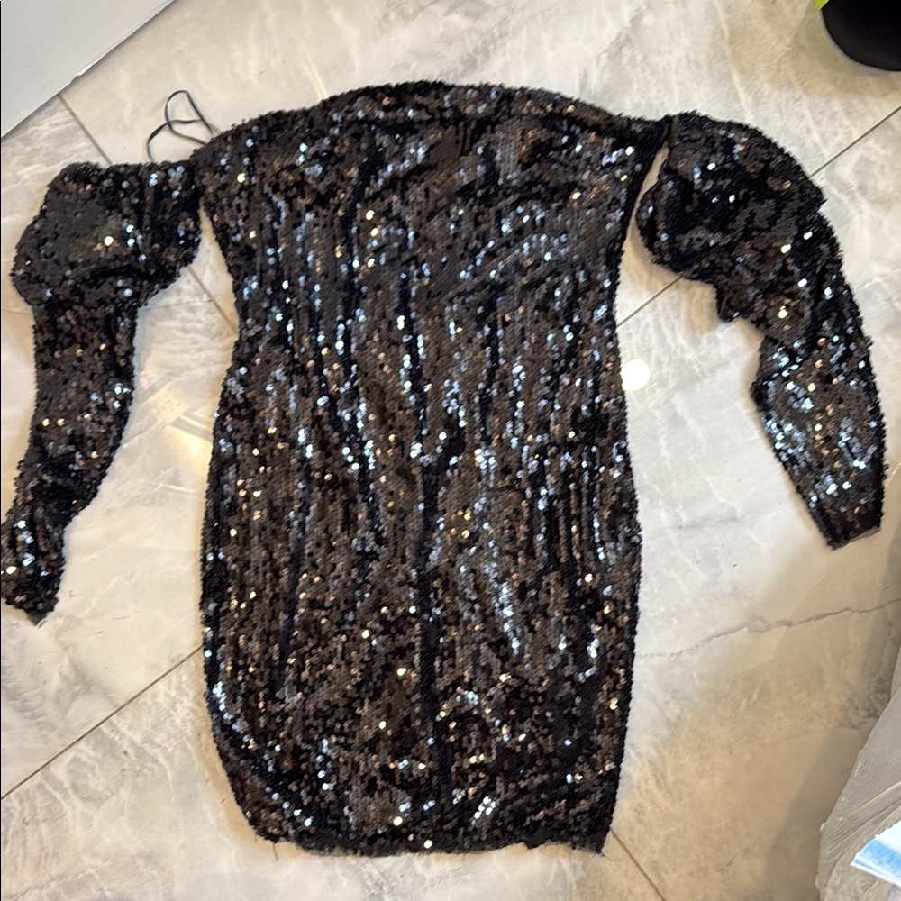 Black Sequin Off-Shoulder Dress